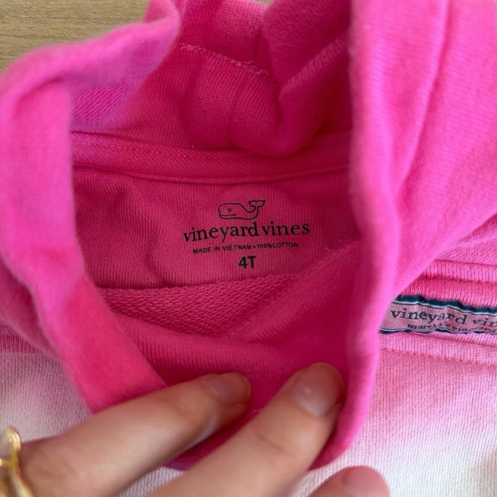 Vineyard Vines Girls 4T Pink White Ombre Dip Dye Mock‎ Neck Sweatshirt Pullover